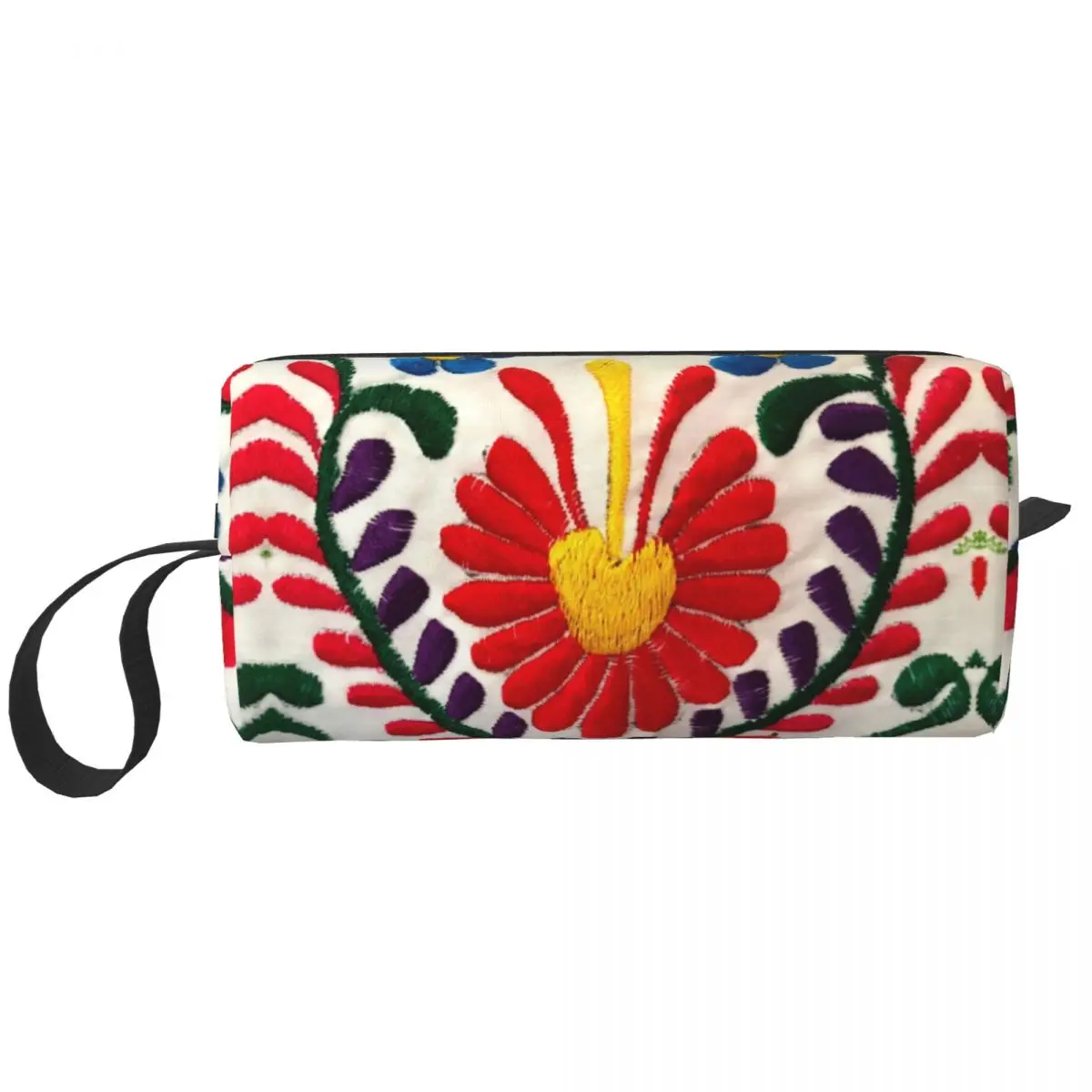 Custom 3D Printing Mexican Flowers Art Toiletry Bag Fashion Textile Embroidery Makeup for Women Beauty Storage Dopp Kit Box