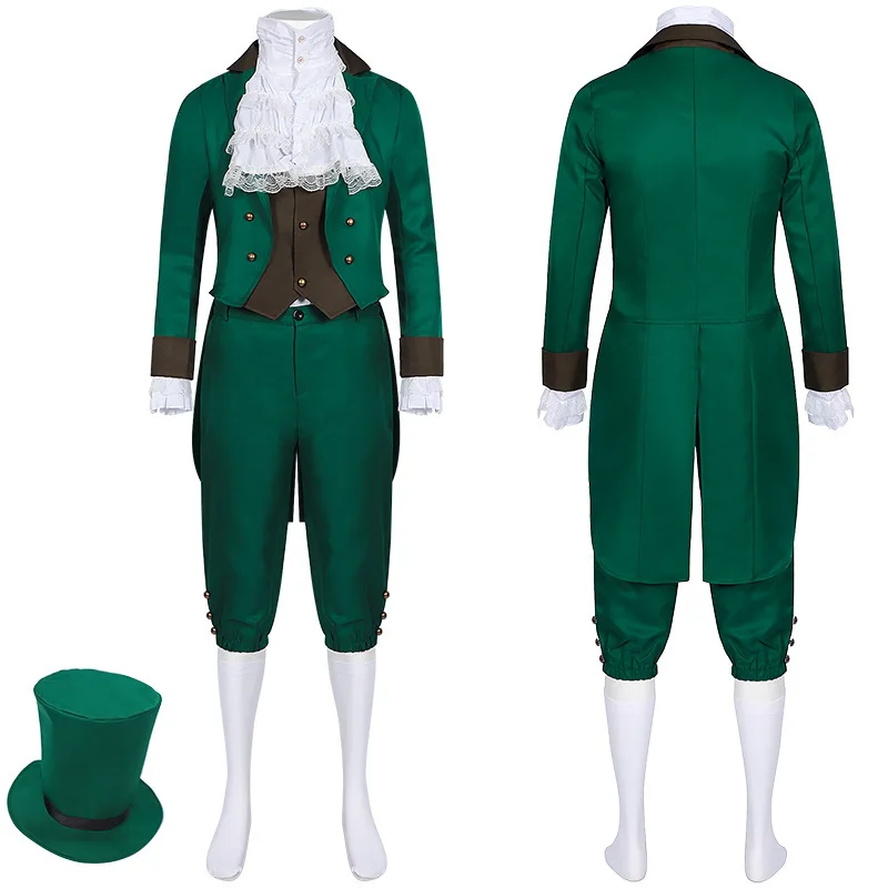 

2025 Euro-Usa Medieval St. Patrick's Day Irish Festival Tuxedo Set with Hat and Socks, Green Irish Party Performance Costume Set
