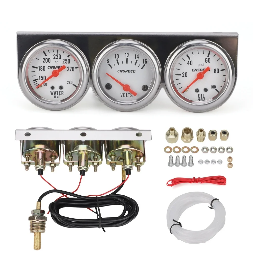 52mm Triple Mechanical Gauge Kit Designed for 12V Car Applications Including Water Temperature Oil Pressure and Voltage