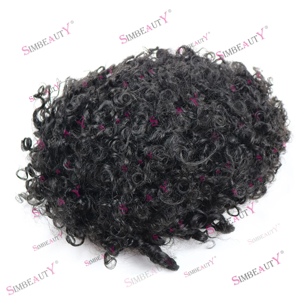 12mm Afro Curly Black Mens Toupee Weave capelli umani Super durevole Mono e NPU Base traspirante Toupet sistema di protesi capillare