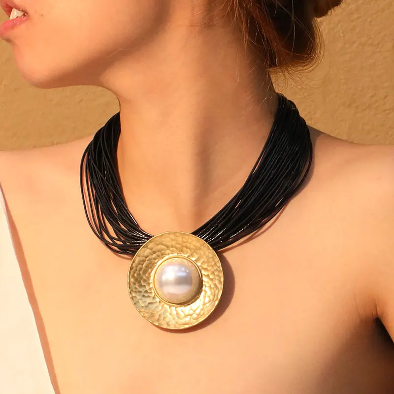 Collar vintage llamativo con colgante redondo para mujer y niña, joyería para fiesta y boda