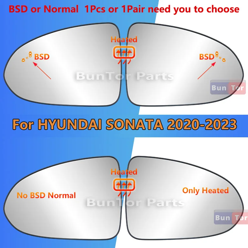

With BSD Heating For HYUNDAI SONATA(DN8) 2020 2021 2022 2023 LH/RH Side Rearview Mirror Glass#L0010/L1010/Car Wing Mirror Lens
