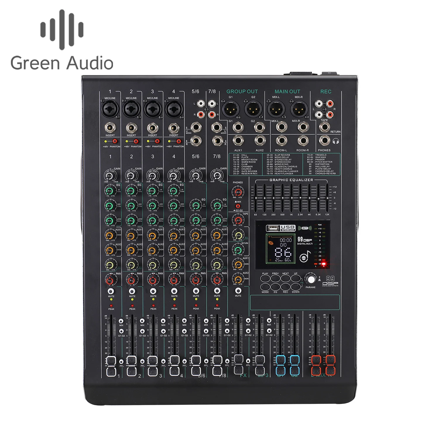 

GAX-FC8 professional 8-channel mixer with 2 AUX transmissions and equalization effect for recording