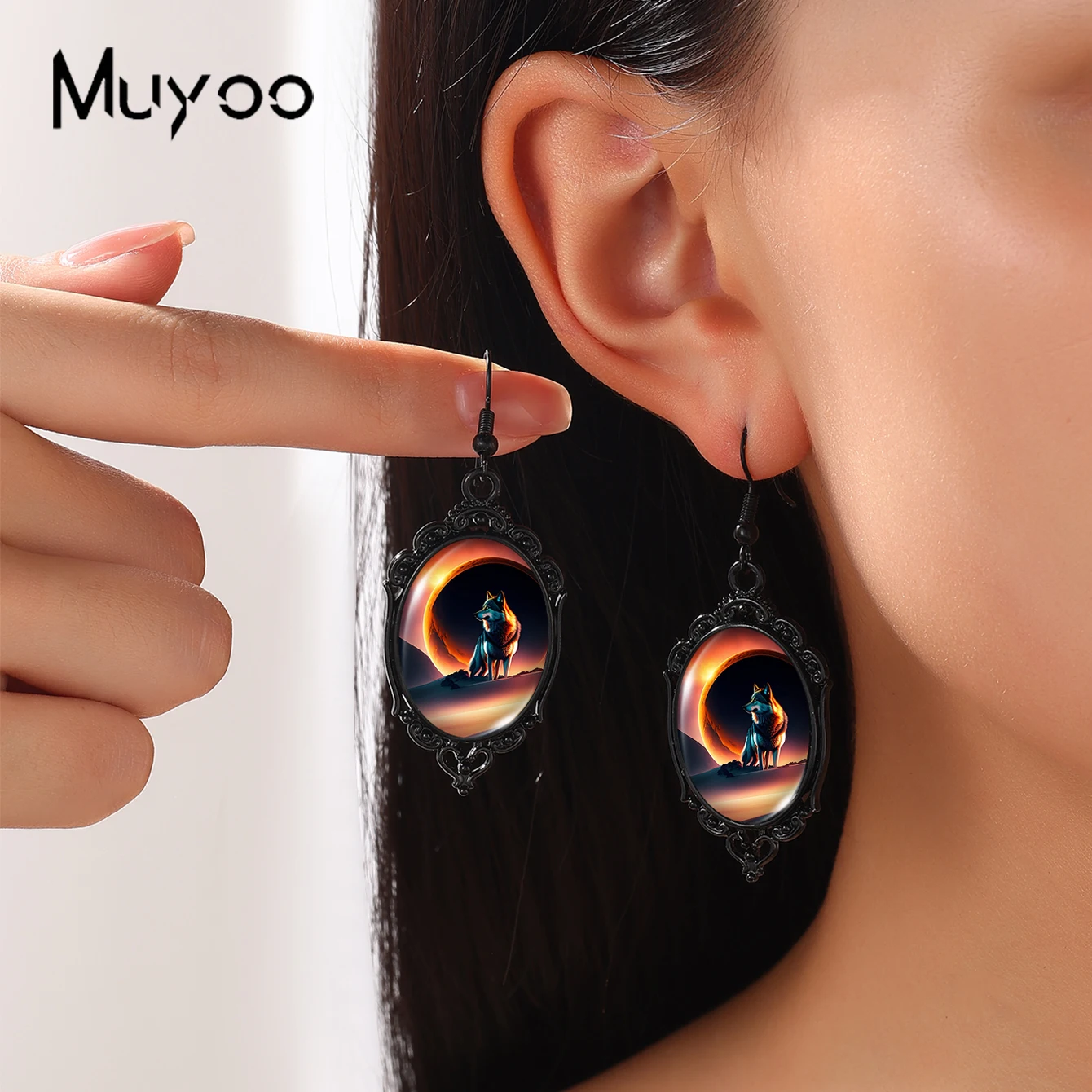 أقراط زجاجية من كابوشون خطاف السمك ، متدلية مصنوعة يدويًا من اليقطين الأسود ، كسوف القمر الذئب ، موضة وصلت حديثًا ،