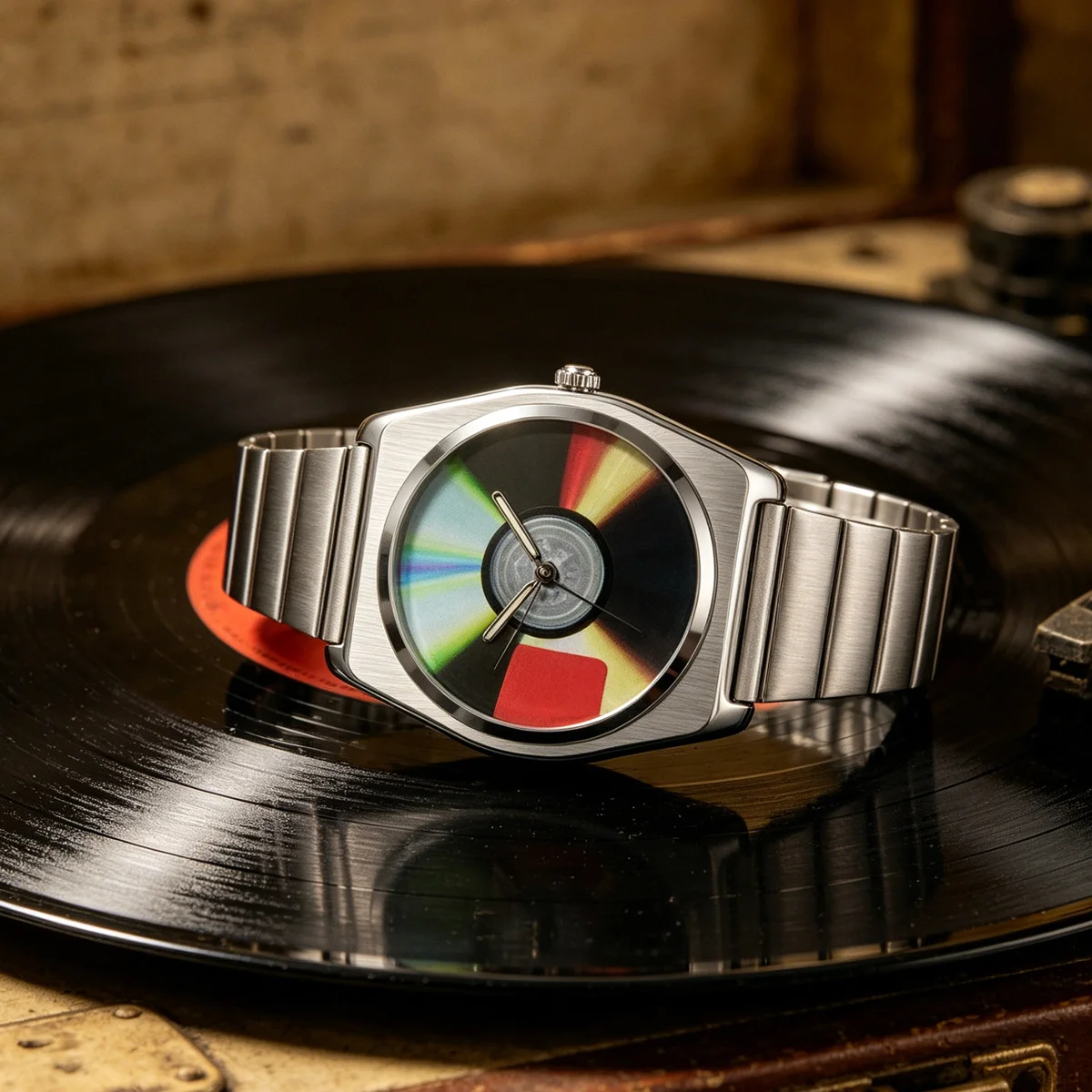 

Unique Retro Record Creative Dial Quartz Watches Men Y2K Design Different Shapes Waterproof Watch Man Luminous Steel Male Clock