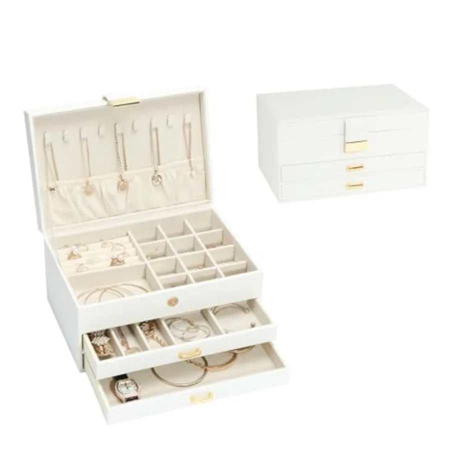 

Jewelry Organizer Box for Women Girls 3-Layer Jewelry Case with 2 Drawers Jewelry Storage Box for Ring Earrings Bracelets Neckl