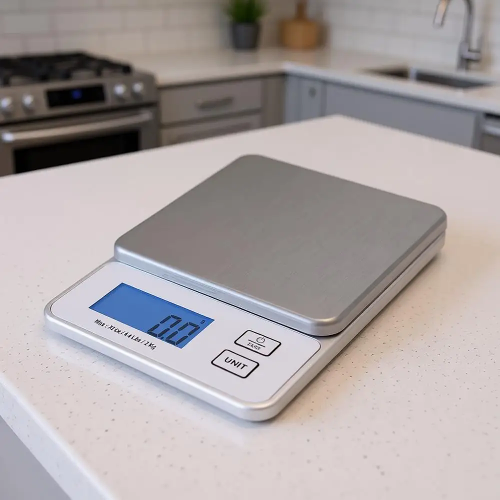 

Compact High Precision Kitchen/Bg/Herb Scale, Measures Liquid and Dry Ingredients, LCD Digital Display, 4.4lb Capacity, Silver