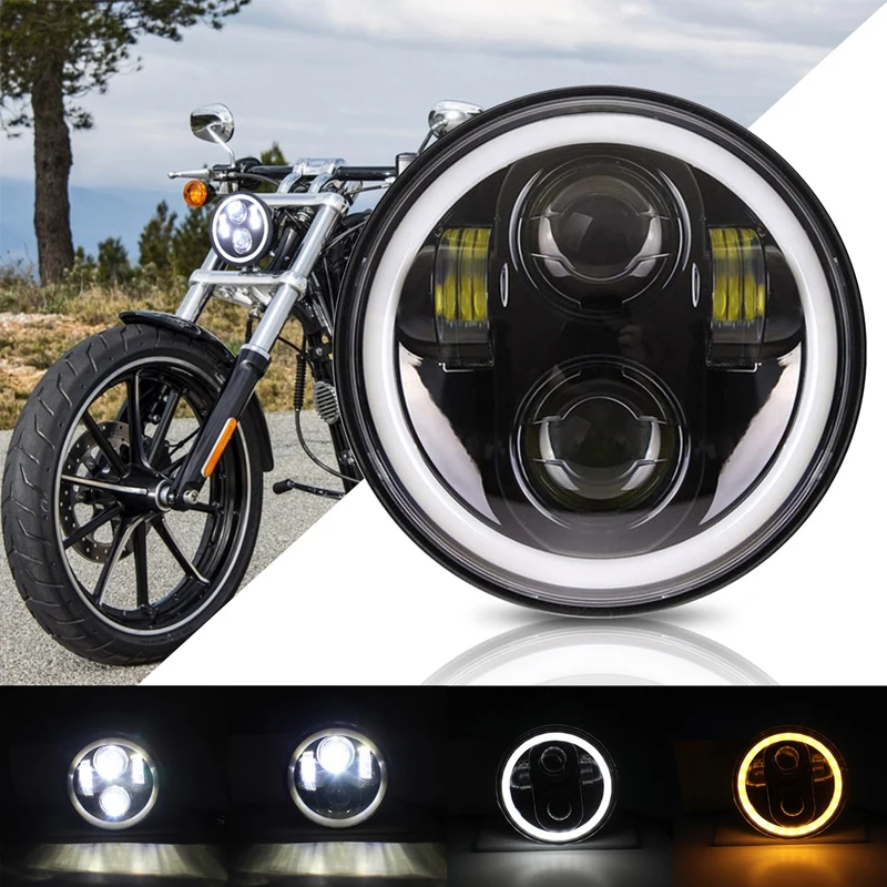 

Car Motorcycle 5.75 Inch LED Headlight For Harley Sportster 1200 XL883 Triumph Rocket 5 3/4" Halo Angel Eyes Headlamp Round