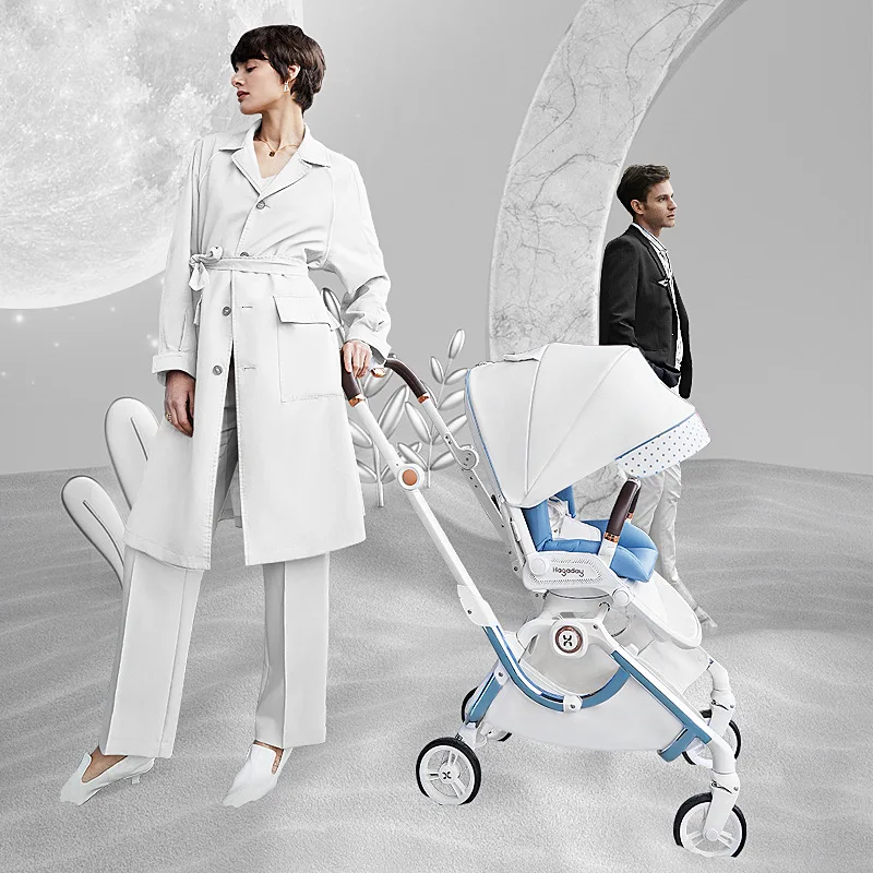 Hakada Hagaday stroller can sit and lie down, fold easily and double way high view newborn baby enjoy