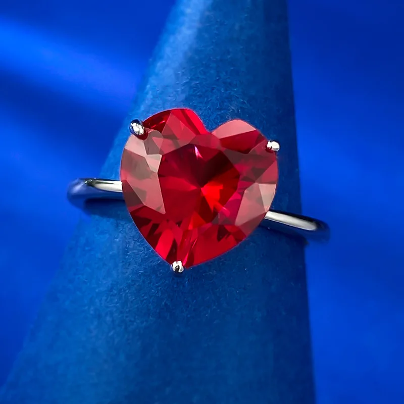 4 Carat Heart-Shaped 10X10mm High Carbon Diamond Red Color Ring S925 Silver