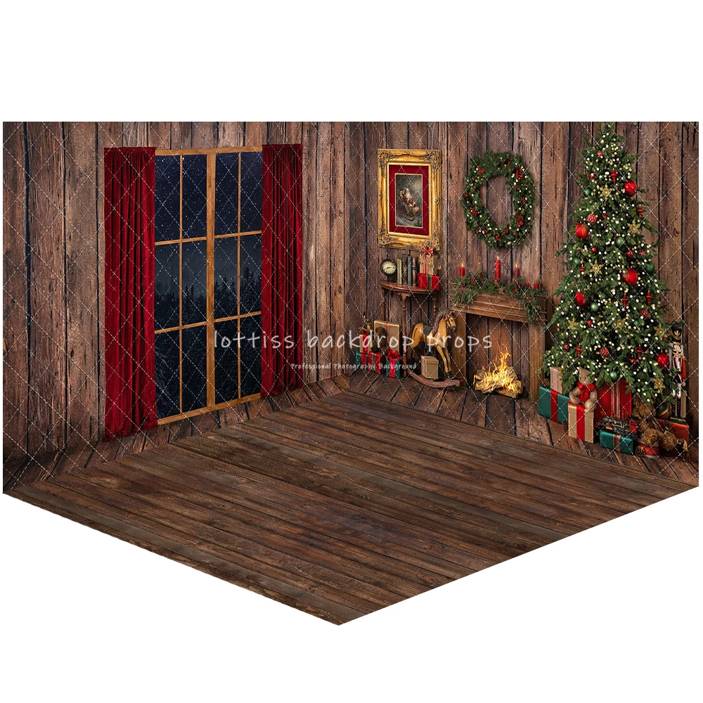 Classic Christmas Eve View Backdrops Family Adult Photography Props Child Kids Photo Wooden House Fireplace Backgrounds