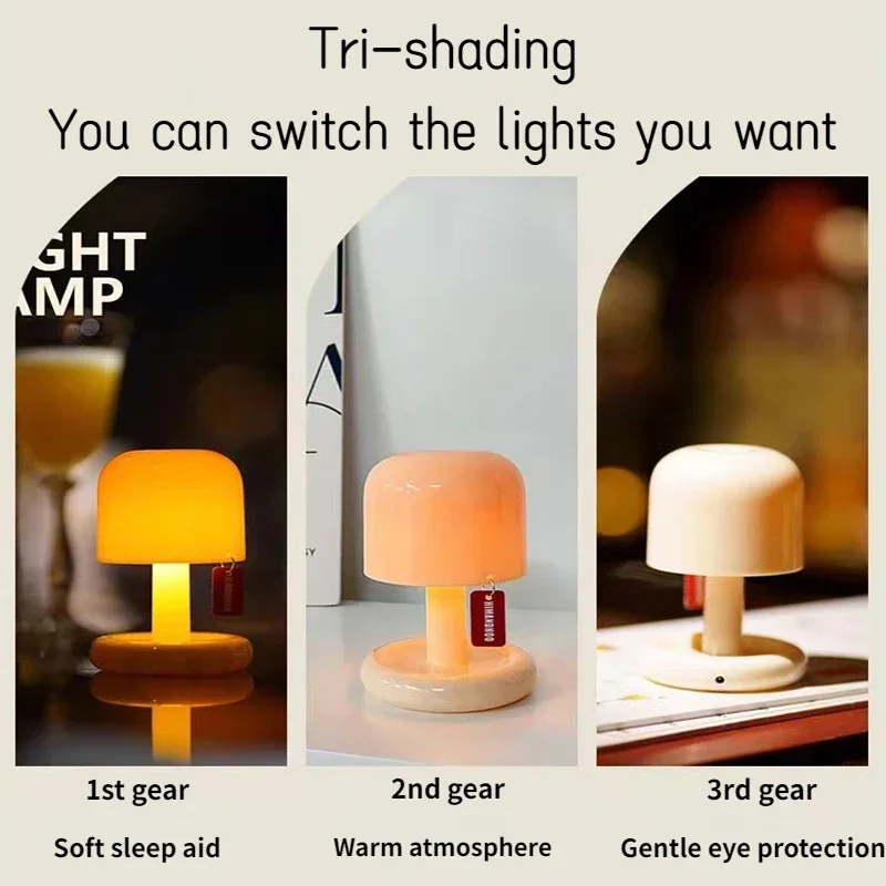 Mini Desktop Sunset Night Lamp Creative USB Rechargeable Mushroom Style Led Night Light for Coffee Bar Home Decor Bedroom