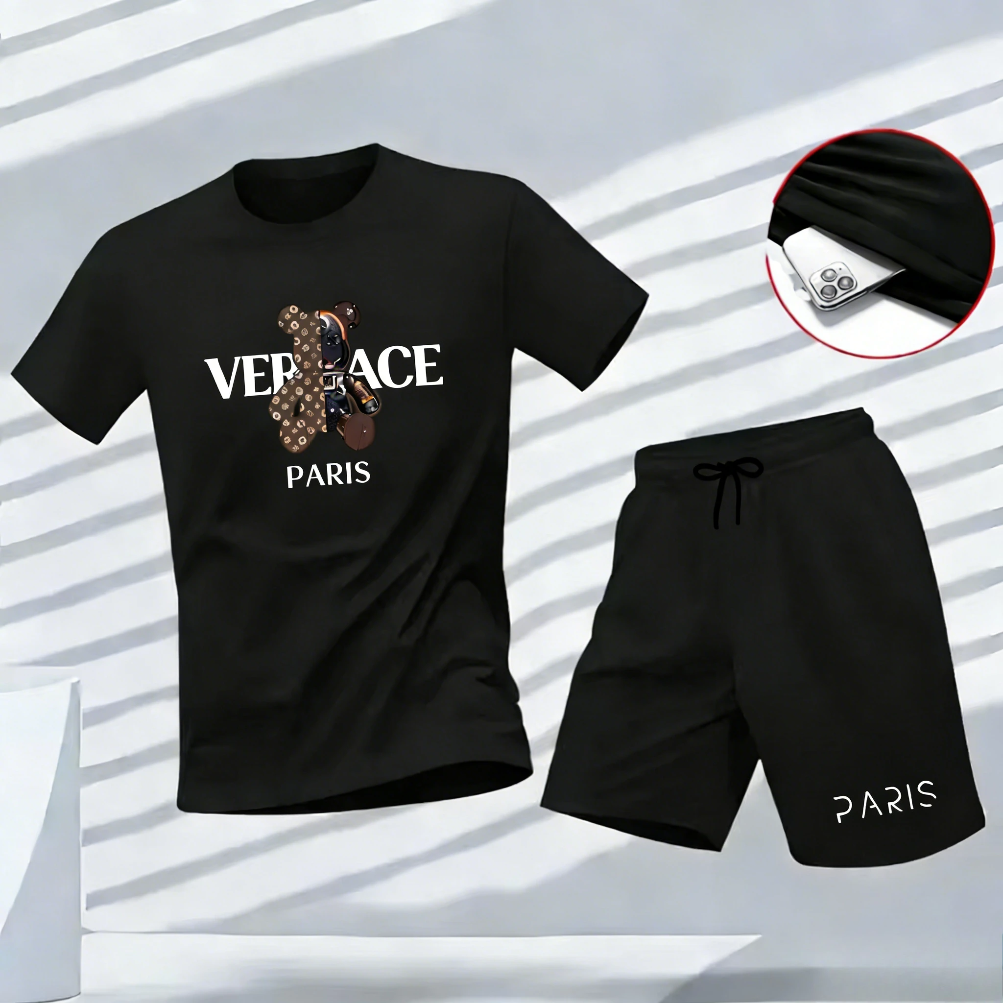 

Summer men's T-shirt, fashionable streetwear, hip-hop short-sleeved T-shirt, casual sports fitness outdoor T-shirt and shorts tw