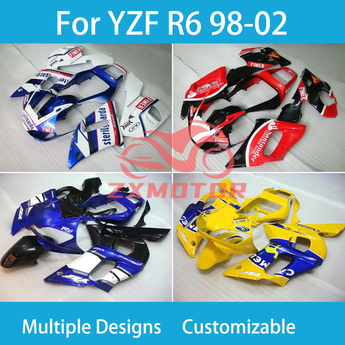 YZF R 6 98 99 00 01 02 New Style Fairings for Yamaha YZF R6 1998 1999 2000 2001 2002 Customizable Motorcycle Fairing Kit