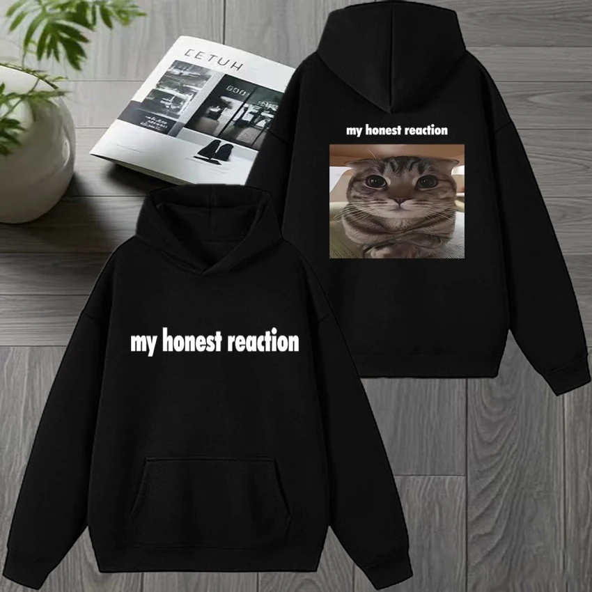 2025 جديد في رد فعلتي الصادق مضحك القط ميمي مزدوجة الوجهين مطبوعة هوديي الرجال النساء harajuku البلوز للجنسين كنزة صوف