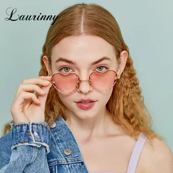 Fashion Love Heart Shaped Sunglasses Women Brand Design 2025 Rimless Sun Glasses Ocean Clear Blue Cut Lens Gradient Gift Shades