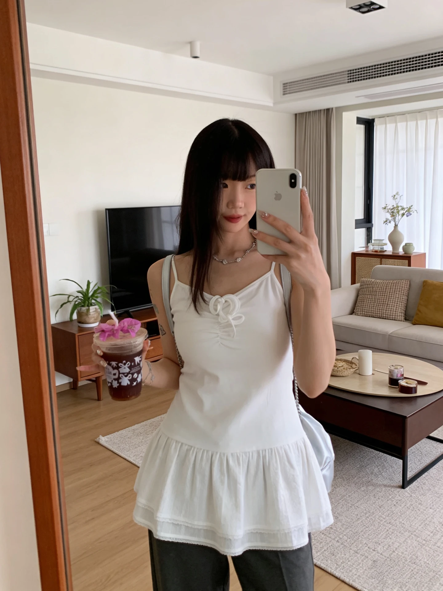 

Korean Style Belted Pleated Vest Strap Summer Simple Slimming Double Layer Ruffle Skirt Inner Wear Outer Wear Beautiful Top