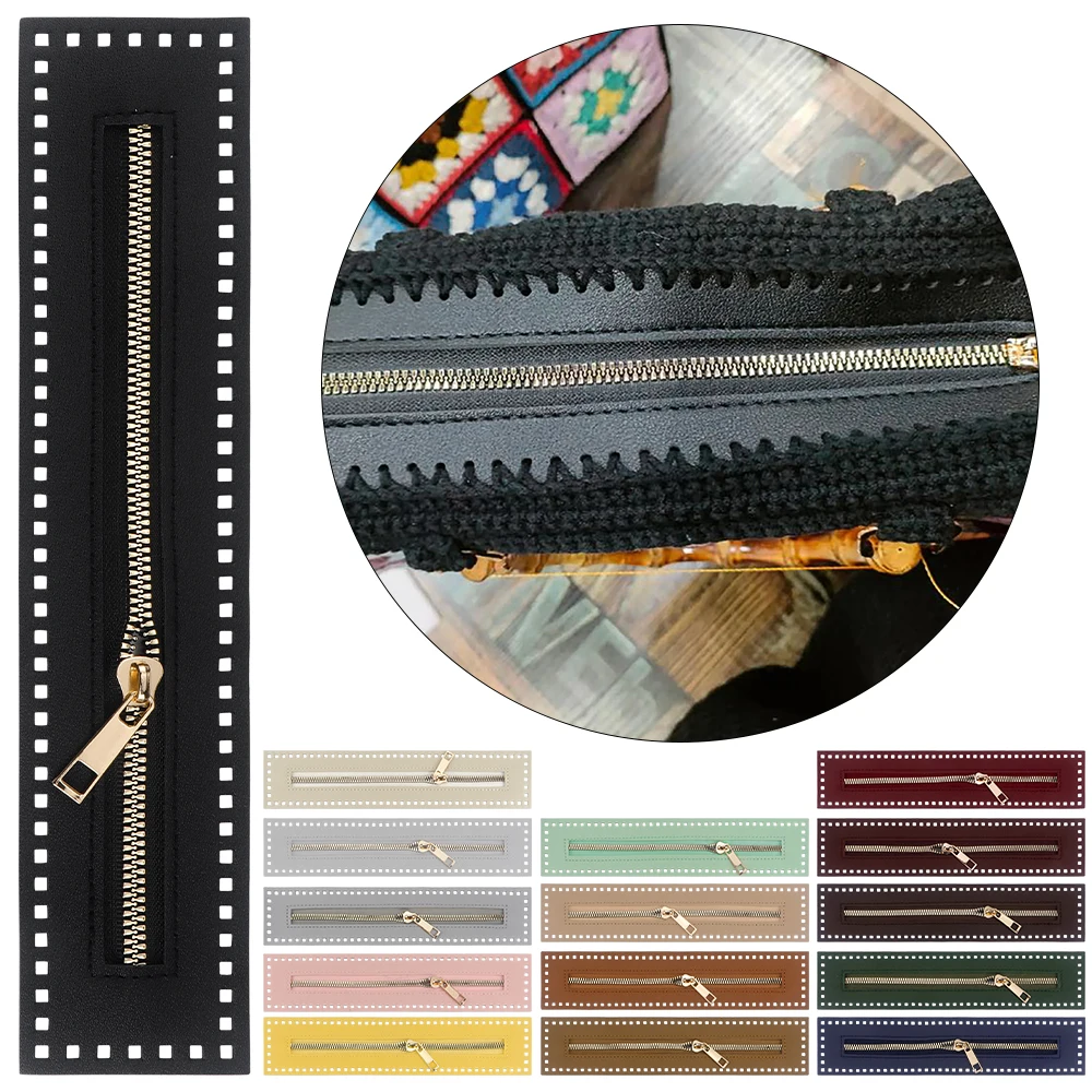 

15Pcs PU Leather Zipper with Sewing Needle Thread Holes for Wallets, Clothing, Storage Bags Making, DIY Bag & Accessory Crafting