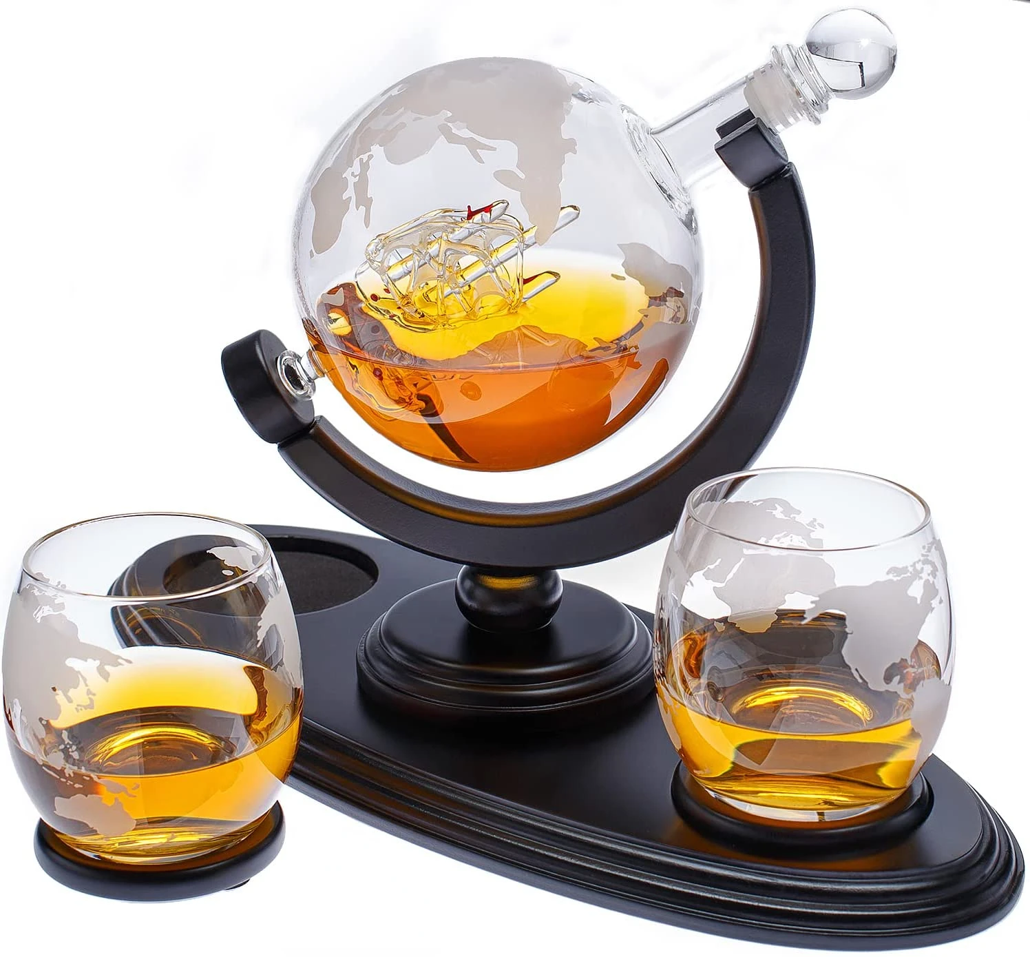 Globe Whiskey Decanter Gift Set Handmade Home Bar Decor Airtight Liquor Dispense Gift for Men Dad Boyfriend Husband 850 ML