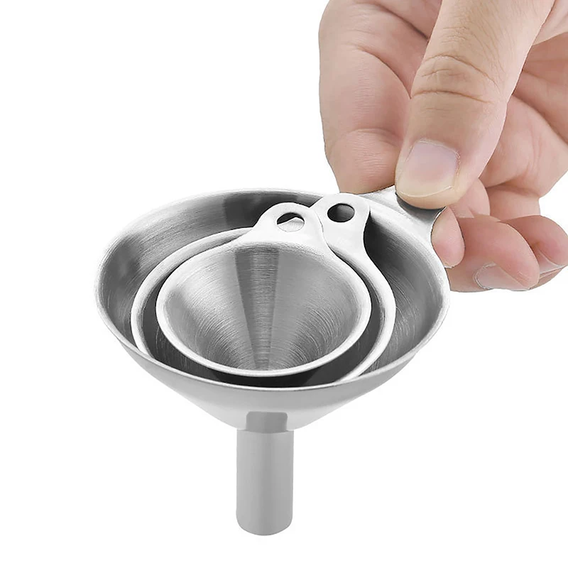 1Set Stainless Steel Funnel Three-piece Set Mini Funnel Oil Spill Wine Spill Tool Multipurpose Funnel Bar Kitchen Supplies