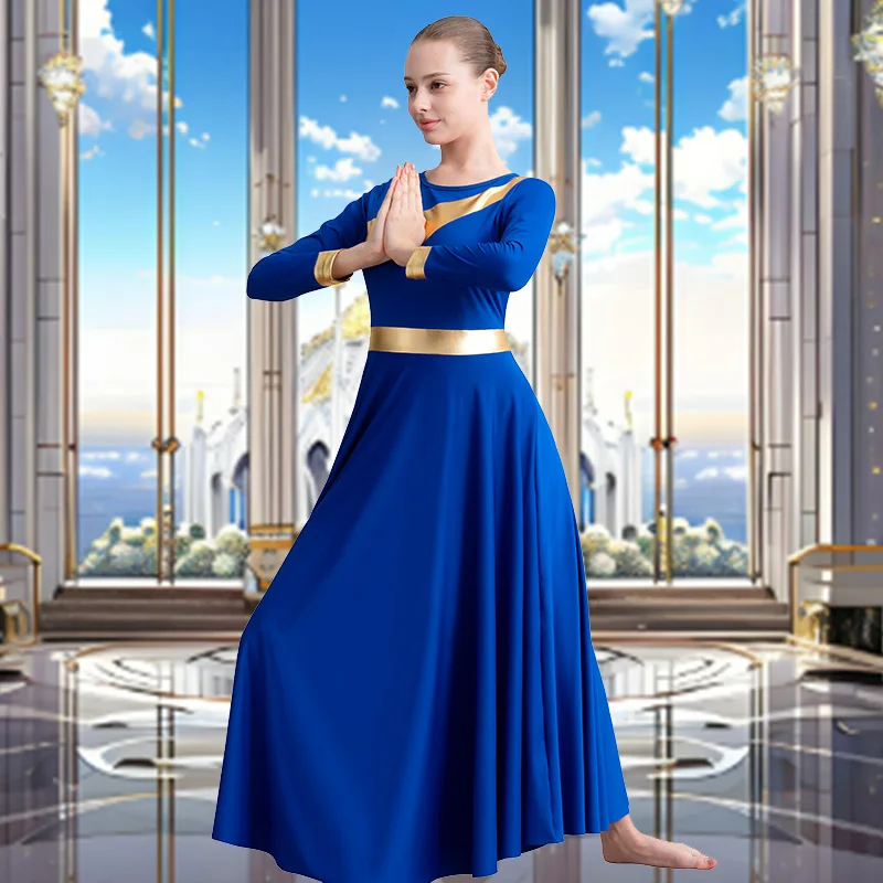 فستان رقص مدح بأكمام طويلة للنساء ذو كتلة معدنية للبالغين، تنانير ليتورجية لعبادة الكنيسة بدون فتحة وبطانة ناعمة #5