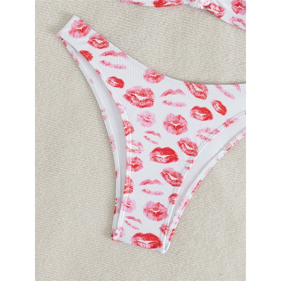 XS - L Bedruckter, ausgeschnittener Bandeau-Bikini, Damen-Badeanzug, zweiteiliger Bikini-Set, Badebekleidung, Badeanzug, Schwimmbekleidung V6496 – Detail 12