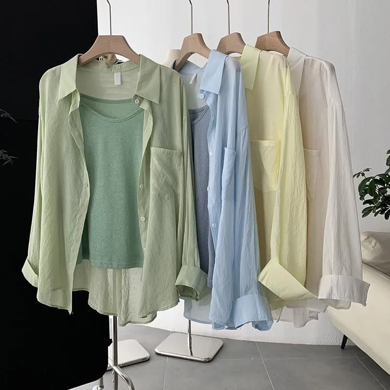 Pink Commuter Simple Sun Protection Shirt Women's Summer New Korean Loose Matching Strap Open Cardigan Top Other100% Material