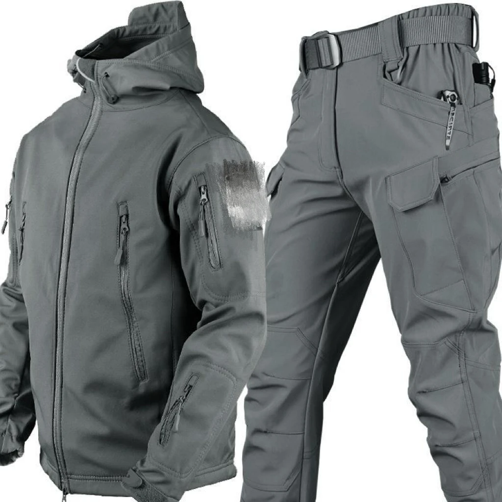 Outdoor Waterproof Windproof Softshell Sharkskin Jacket and Pants Tactical Hunting Clothes Men Camping Hiking Sport Suits