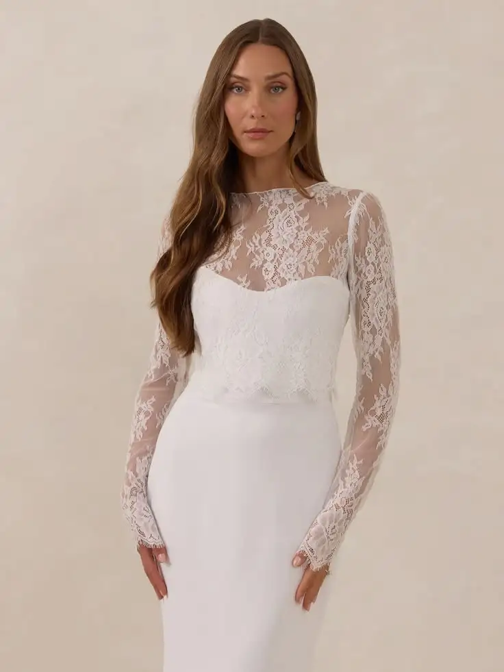 Customized Lace Wedding Boleros Full Sleeves Backless with Buttons Bride Topper Formal Party Bridal Shrugs Accessory