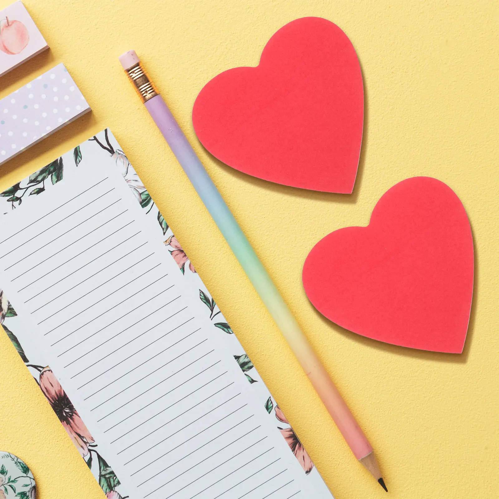 

Red Heart Shaped Memo Pads Office School Notepads Self-Adhesive Reminder Notes Milk Tea Style Daily for Study
