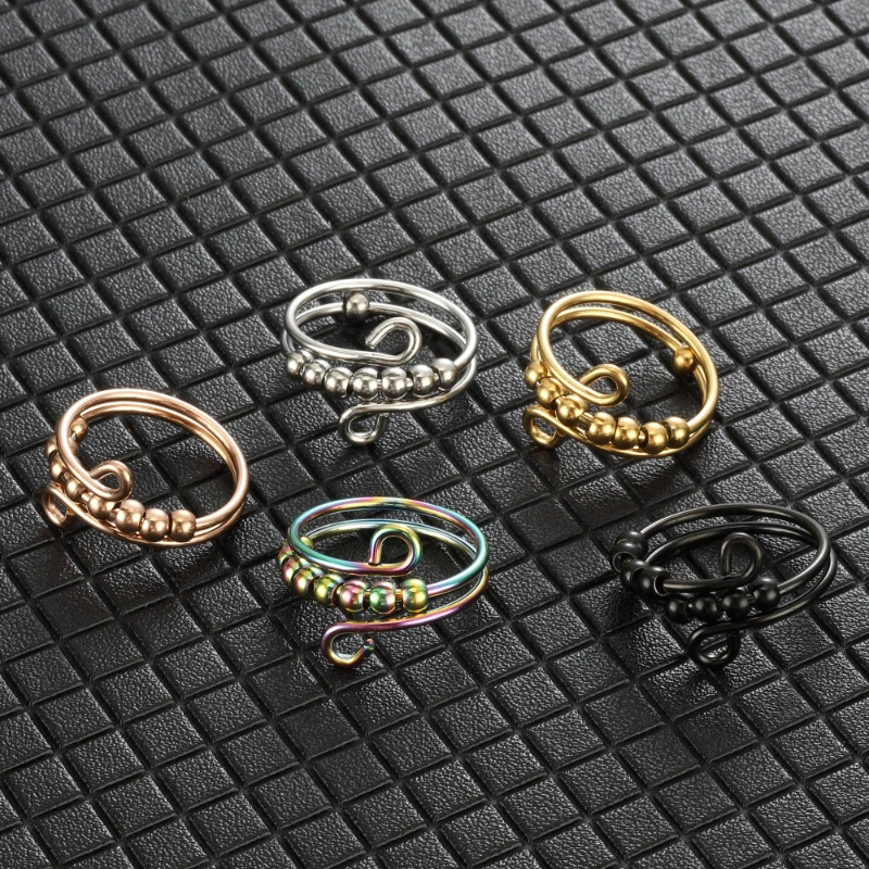 Bague multicouche en acier titane, soulagement de la pleine conscience, perles rotatives, mode hommes femmes, bijoux, cadeau d'anniversaire