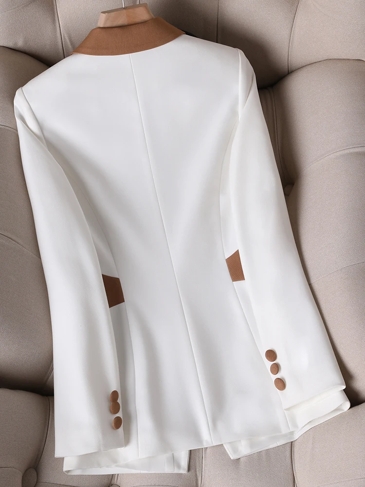 Blazer Slim à manches longues pour femmes, nouveau manteau de printemps-automne vert blanc pour femmes, veste de travail formelle pour le bureau