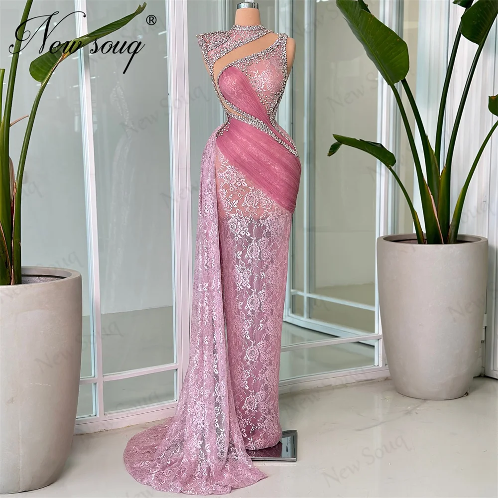 Aso Ebi Pink Lace Mermaid Cocktail Dresses With Side Train Elgant Evening Dress For Women Engagement Party Dress Customized 2025