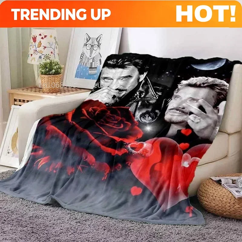 Customize Rock Star Johnny Hallyday Flannel Blanket Rock'n Roll Soft Cover Lightweight Warm Plush Bed Sofa Chair Blanket