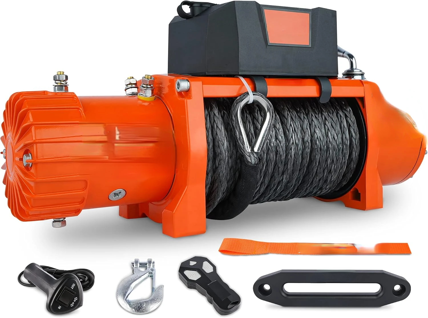 12V 13000-lb Load Capacity Electric Truck Winch Kit Synthetic Rope, Waterproof Off Road Winch