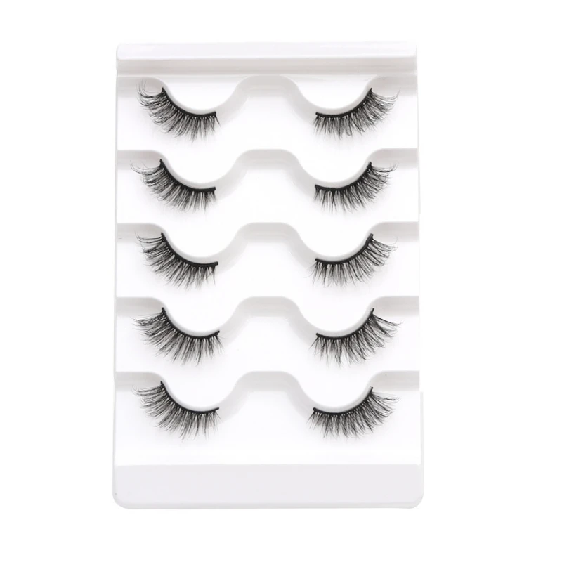 5 pairs/Tray Half 3d Corner Lashes short Natural warping Handmade cotton band eyelash with support custom