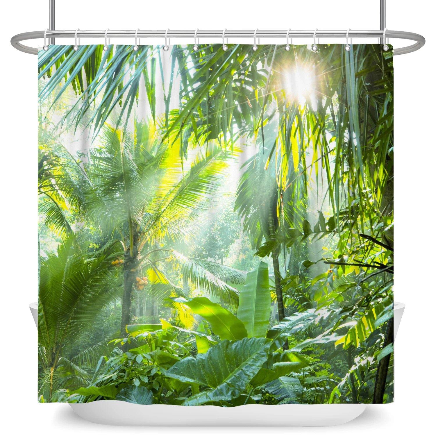 Natural Scenery Forest Shower Curtain Summer Jungle Tree Sunlight Landscape Bathroom Curtain Home Decor Waterproof Bath Curtain