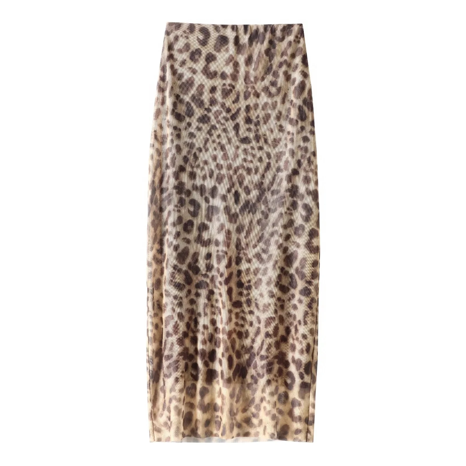 TRAF Gonna in tulle con stampa leopardata Donna Gonne lunghe vintage a vita alta per le donne Gonna longuette in rete estiva Gonne da donna eleganti