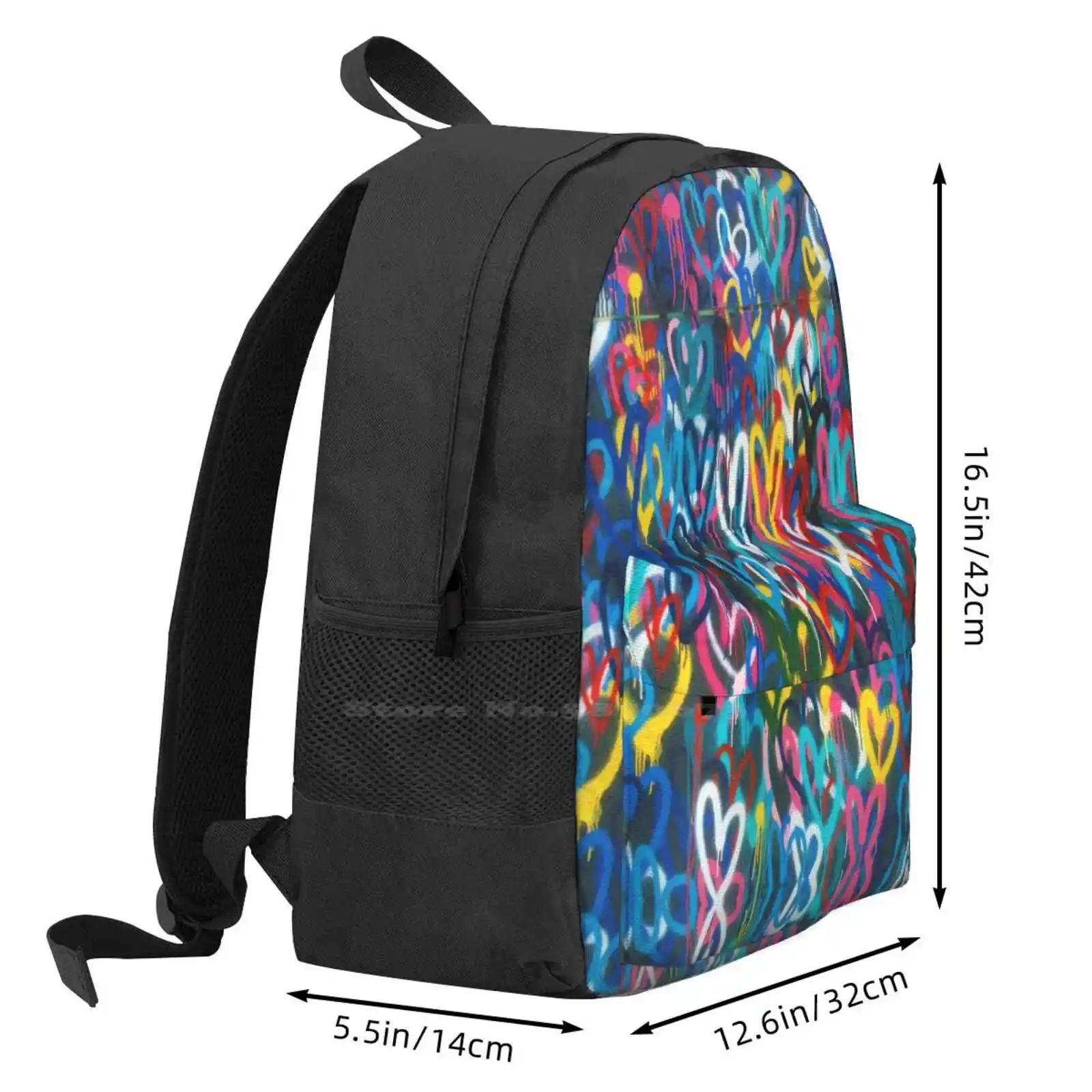 Graffiti Hearts Love School Bags para adolescentes, sacos de viagem para laptop, cores coloridas, crianças, vandalismo