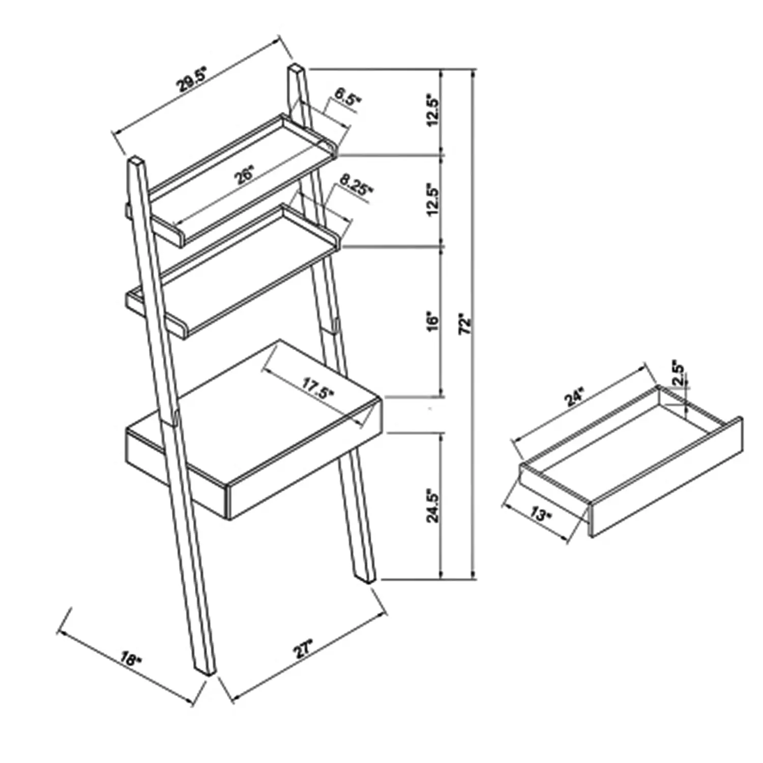 Small Computer Desk With Ladder Shelf & Drawer, Home Office Writing Desk With Storage, Modern Study Desk For Bedroom, Customized
