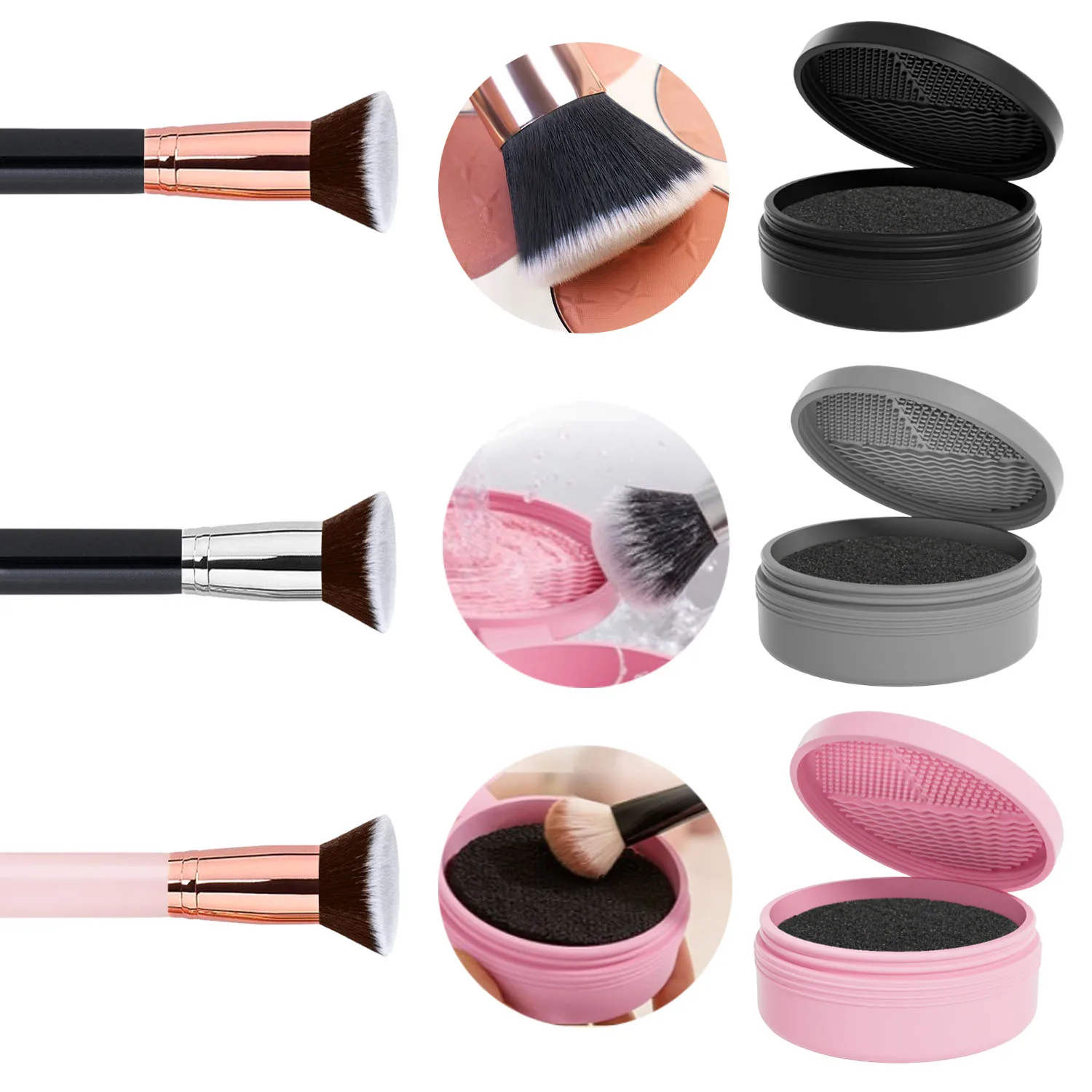 

2pcs Makeup Brushes and Silicone Cleaner Box Set Soft Fur Traceless Flat Head Loose Powder Blusher Brush Cosmetic Beauty Tools