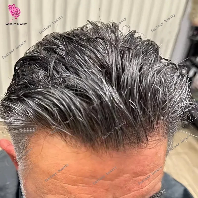 

Durable Full Thin Skin Male Wigs 1B20 Brown Black Grey 100% Human Hair Undetectable Men Toupee Natural Hairline 0.1mm Prosthsis