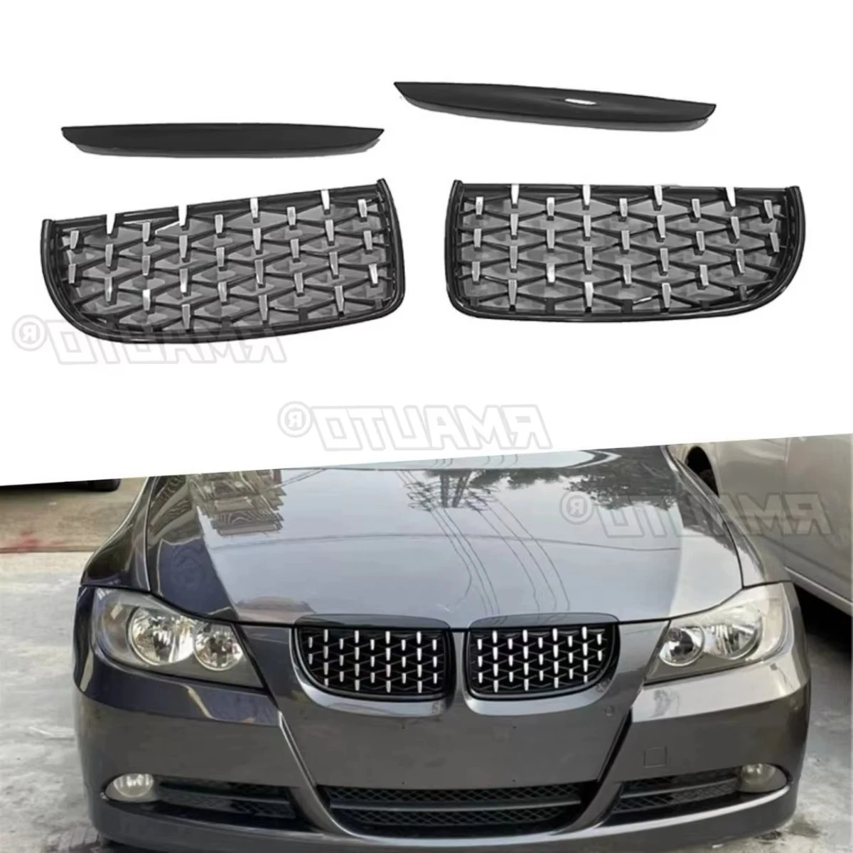 

Для BMW 3 серии E90 2005-2008 автомобильный бампер гриль декоративные полоски гоночная решетка звездный черный передний бампер гриль внешняя часть