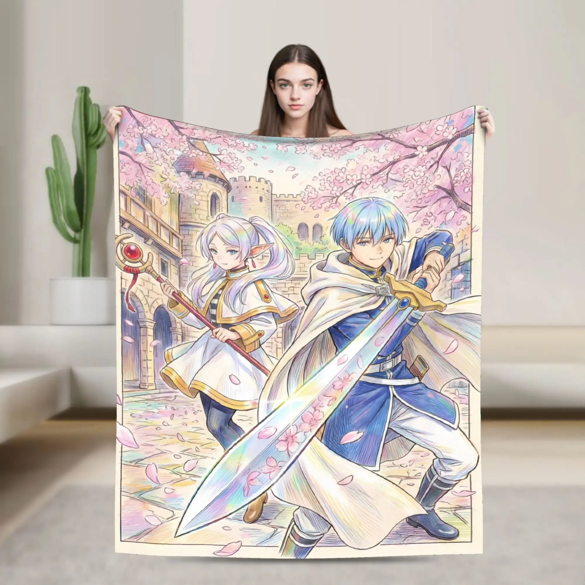 Frierens Beyonds Journey's End Anime Blanket  Warm Novelty Plush Throw Blanket For Students Bedroom Flannel Bedspread Bed Cover