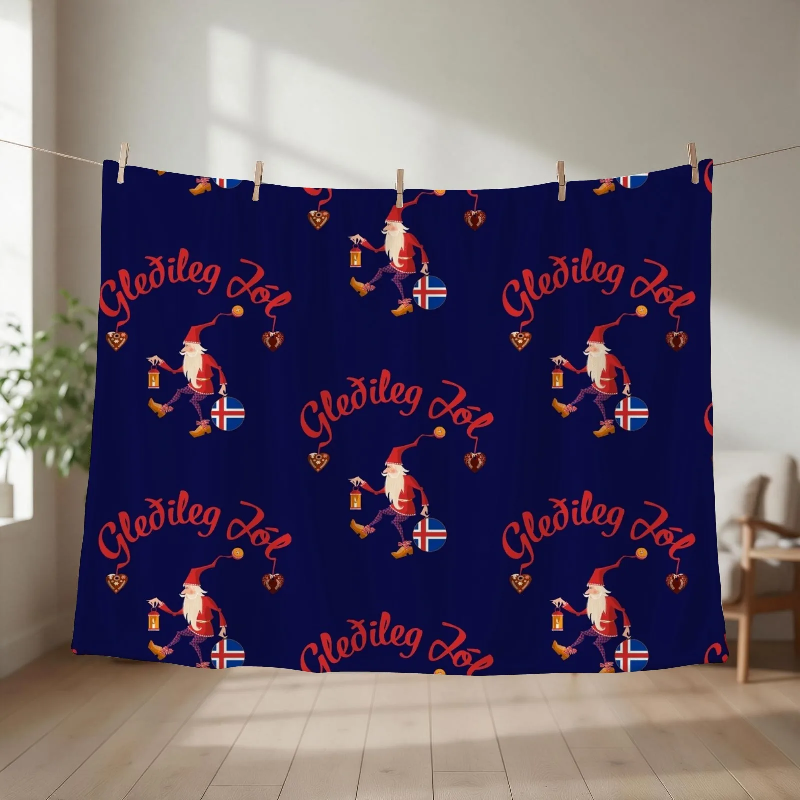 New Gledileg Jol Iceland Merry Christmas Icelandic Flag Throw Blanket couch cozy soft plush fuzzy picnic outdoor blanket