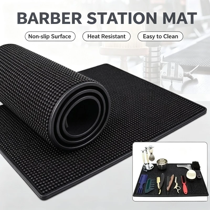 Black Anti Slip Barber Station Pad Scissores combs Tools Rubber Storage Mat Hairdressers Barbershop Professional Tools Supplies