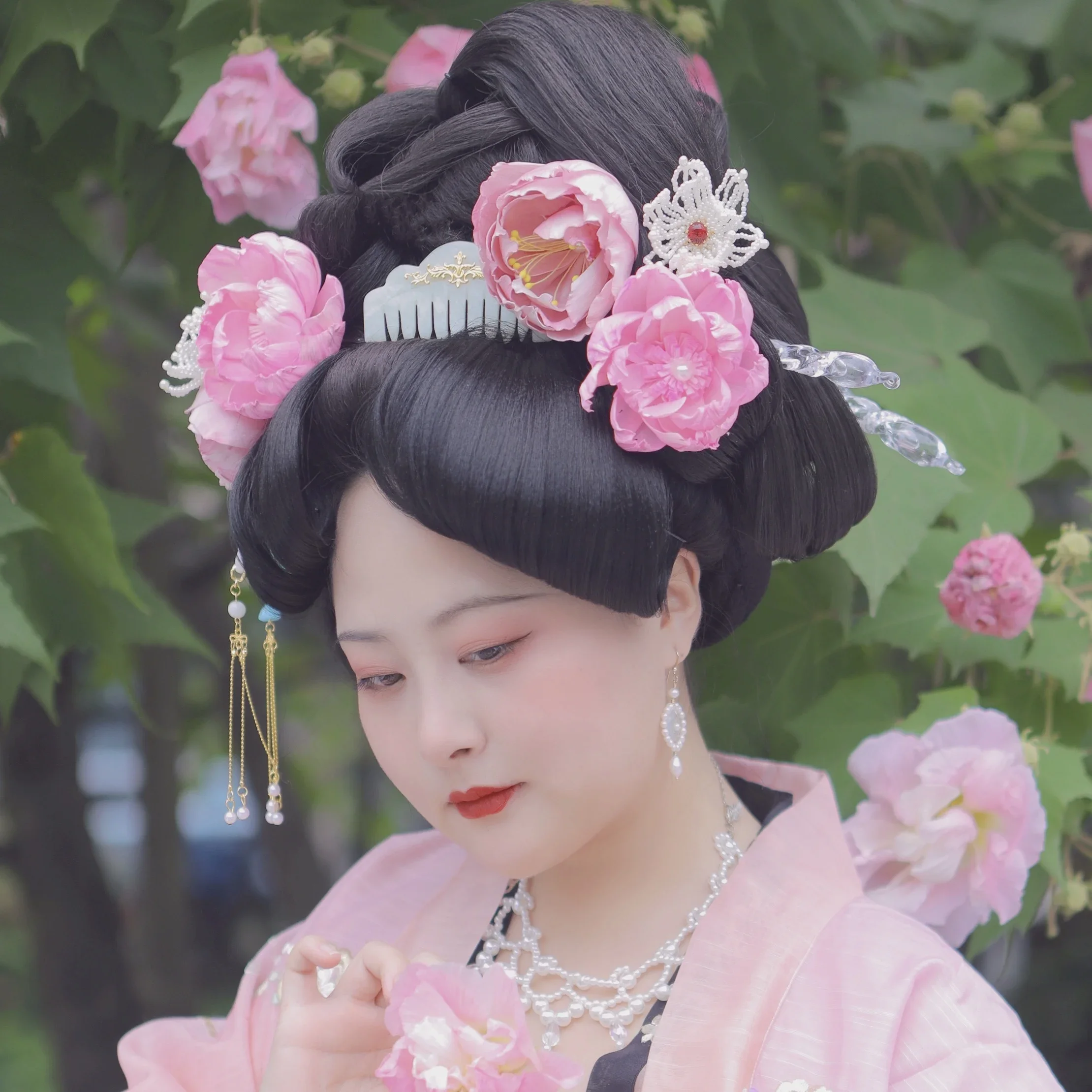 Tong Grass Flowers Tang Style Peony Ancient Style Women's Hanfu with Ornaments Inserted Comb Hair Clasp Accessory Hair Clip