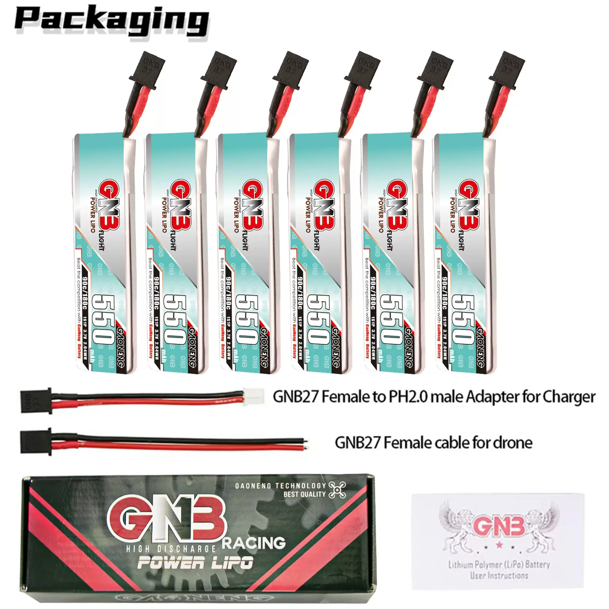 GNB 550mAh 1S 3.7V 90C  PH2.0 ，A30，GNB27  plug-in Mobula8 Indoor Mini Modelo Aeronave