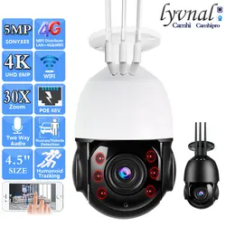 Soporte colgante 3G 4G tarjeta SIM 4K 8MP seguridad inalámbrica Wifi PTZ Dome 30X Zoom automático 5MP POE Audio bidireccional seguimiento humano IR 80M