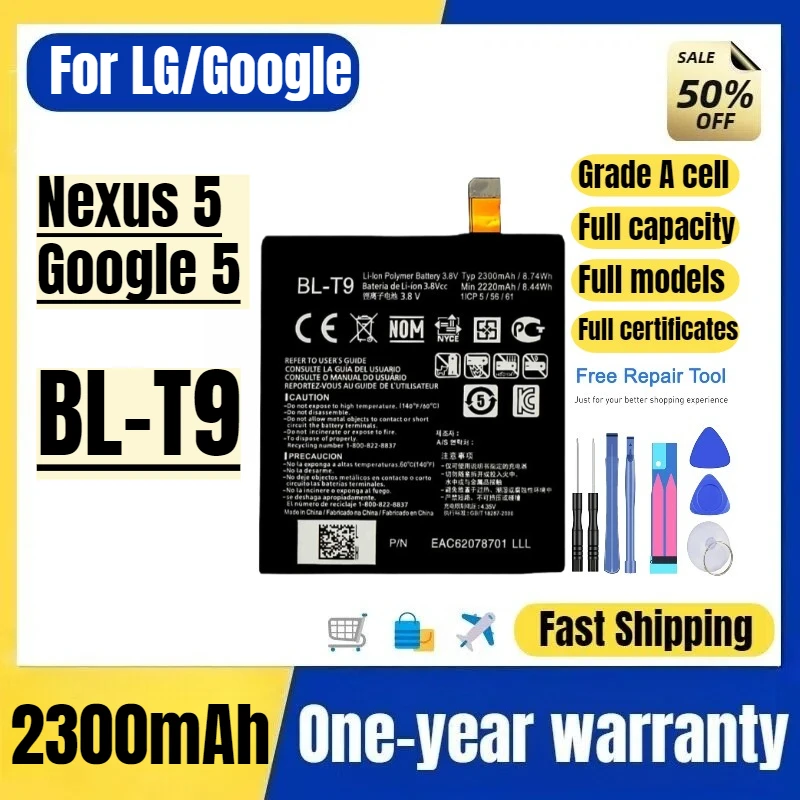 

BL-T9 for LG Nexus 5/Google 5 D820 D821 Phone Battery High Quality High Capacity Replacement Bateria Grade A Cell with Tools